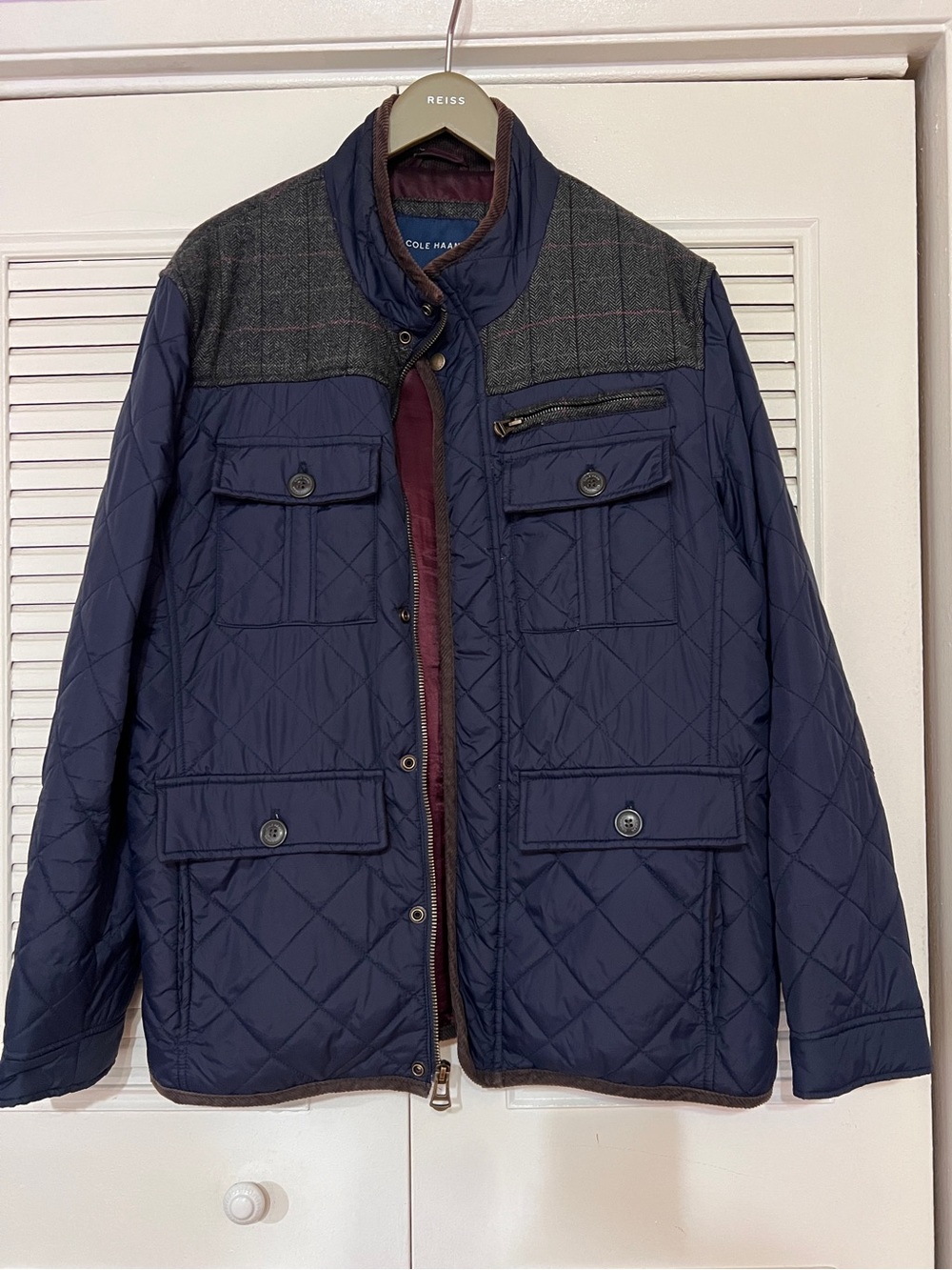 Cole Haan Navy Quilted Field Jacket with Gray Shoulder Yoke